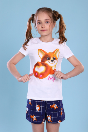Пижама с шортами для девочки Корги арт. ПД-009-041