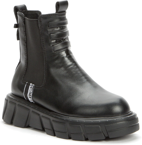 528206/08-01 черный иск.кожа/текстиль детские (для девочек) ботинки (О-З 2022)