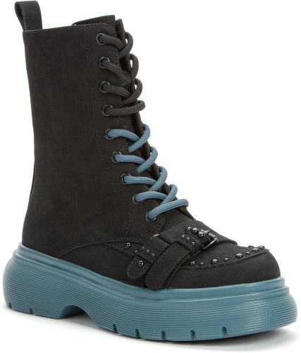 528192/16-06 черный/синий иск.нубук детские (для девочек) ботинки (О-З 2022)