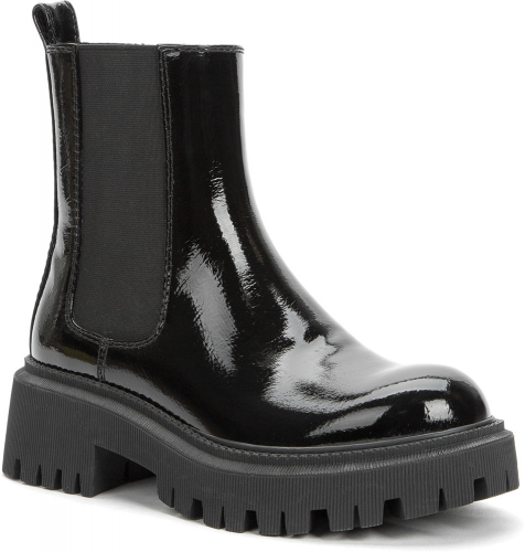 928352/04-01 черный иск.кожа лак/текстиль детские (для девочек) ботинки (О-З 2022)