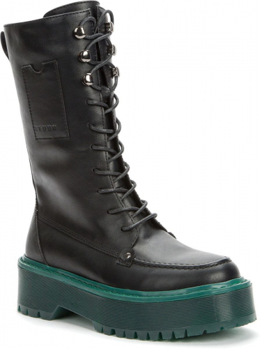528258/15-01 черный/зеленый иск.кожа детские (для девочек) ботинки (О-З 2022)