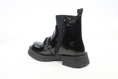 928357/08-02 черный иск.кожа лак/текстиль детские (для девочек) ботинки (О-З 2022)