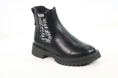 928357/10-01 черный/белый иск.кожа/текстиль детские (для девочек) ботинки (О-З 2022)