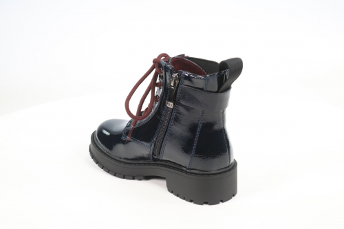 928371/02-04 т.синий/черный иск.кожа лак/текстиль детские (для девочек) ботинки (О-З 2022)