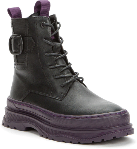 528109/10-01 черный/фиолетовый иск.кожа/текстиль детские (для девочек) ботинки (О-З 2022)