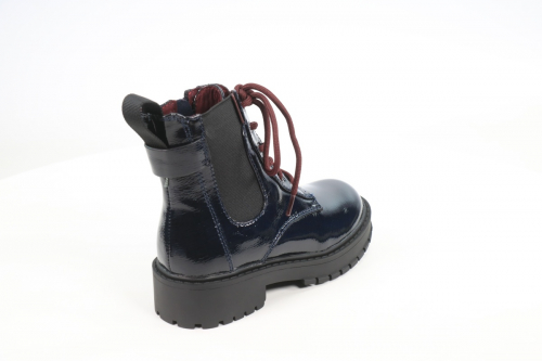 928371/02-04 т.синий/черный иск.кожа лак/текстиль детские (для девочек) ботинки (О-З 2022)