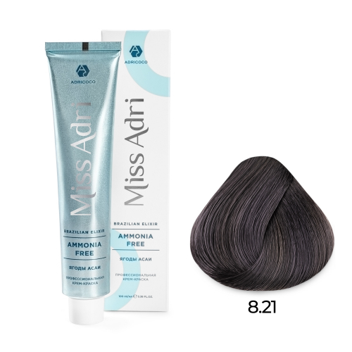 Крем-краска для волос ADRICOCO Miss Adri Brazilian Elixir Ammonia free 8.21 Светлый блонд фиолетовый пепельный 100 мл