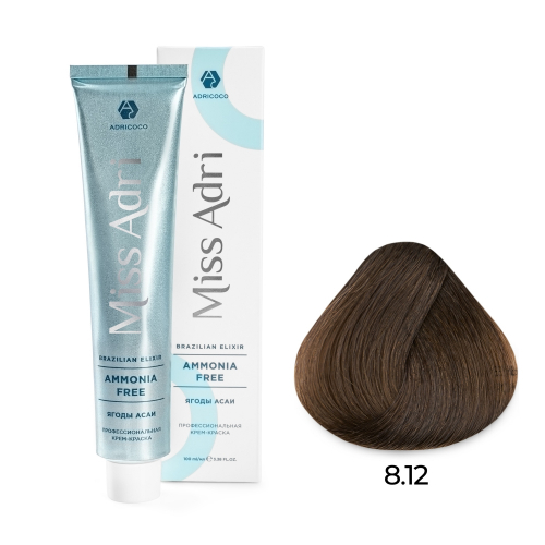Крем-краска для волос ADRICOCO Miss Adri Brazilian Elixir Ammonia free 8.12 Светлый блонд пепельный перламутровый 100 мл