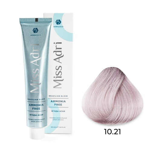 Крем-краска для волос ADRICOCO Miss Adri Brazilian Elixir Ammonia free 10.21 Платиновый блонд фиолетовый пепельный 100 мл