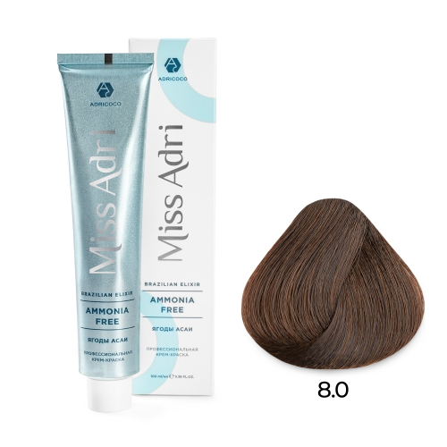 Крем-краска для волос ADRICOCO Miss Adri Brazilian Elixir Ammonia free 8.0 Светлый блонд 100 мл