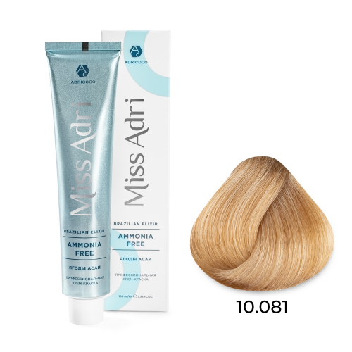 Крем-краска для волос ADRICOCO Miss Adri Brazilian Elixir Ammonia free 10.081 Платиновый блонд пастельный ледяной 100 мл