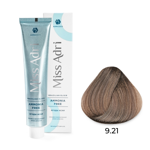 Крем-краска для волос ADRICOCO Miss Adri Brazilian Elixir Ammonia free 9.21 Очень светлый блонд фиолетовый пепельный 100мл