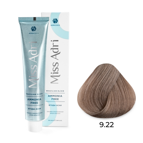 Крем-краска для волос ADRICOCO Miss Adri Brazilian Elixir Ammonia free 9.22 Очень светлый блонд интенсивный фиолетовый 100мл