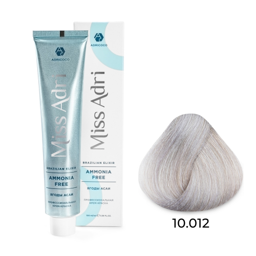 Крем-краска для волос ADRICOCO Miss Adri Brazilian Elixir Ammonia free 10.12 Платиновый блонд пепельный перламутровый 100 мл