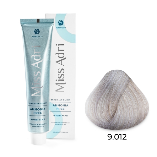 Крем-краска для волос ADRICOCO Miss Adri Brazilian Elixir Ammonia free 9.12 Очень светлый блонд пепельный перламутровый 100мл