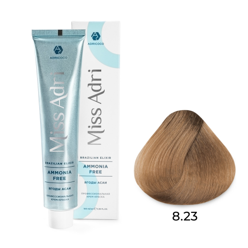 Крем-краска для волос ADRICOCO Miss Adri Brazilian Elixir Ammonia free 8.23 Светлый блонд перламутровый золотистый 100мл