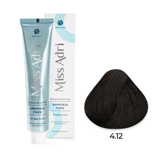 Крем-краска для волос ADRICOCO Miss Adri Brazilian Elixir Ammonia free 4.12 Коричневый пепельный перламутровый 100мл