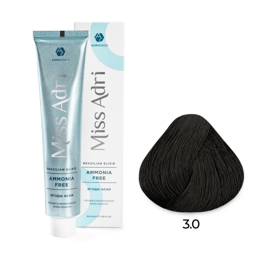 Крем-краска для волос ADRICOCO Miss Adri Brazilian Elixir Ammonia free 3.0 Темный коричневый 100 мл