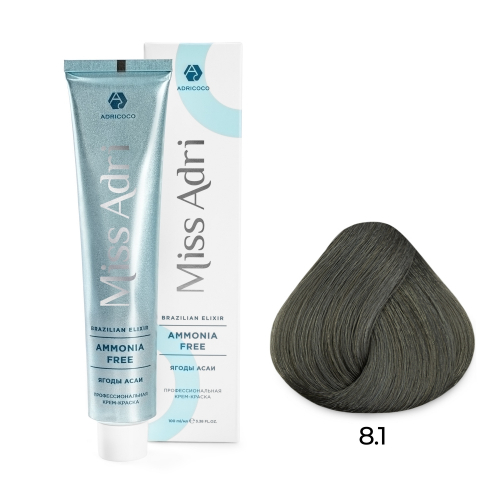 Крем-краска для волос ADRICOCO Miss Adri Brazilian Elixir Ammonia free 8.1 Светлый блонд пепельный 100 мл