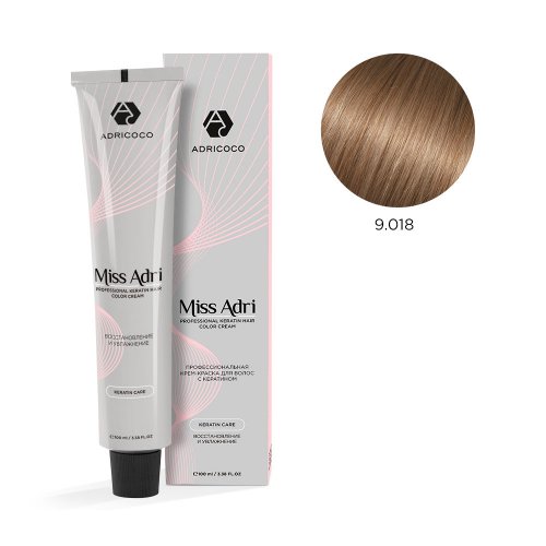 Крем-краска для волос ADRICOCO Miss Adri Brazilian Elixir Ammonia free 9.018 Очень светлый блонд прозрачный лакричный 100мл