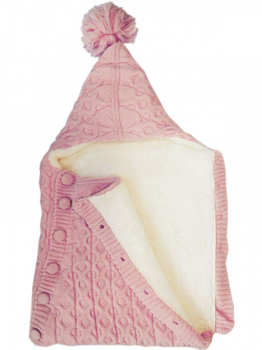 Конверт вязаный на пуговицах полушерстяной с подкладкой велсофт розовый 0-3 1961