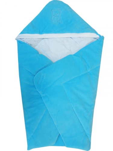 Конверт- одеяло велюр с вышивкой Голубой 2157