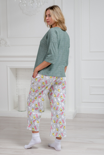 Пижама из джемпера и брюк из кулирки Жасмин завтрак зеленый макс