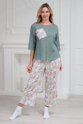 Пижама из джемпера и брюк из кулирки Жасмин завтрак зеленый макс