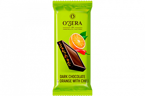 «O'Zera», темный шоколад Dark & Orange with chili с апельсиновыми криспами и перцем чили, 24 г (упаковка 30 шт.)