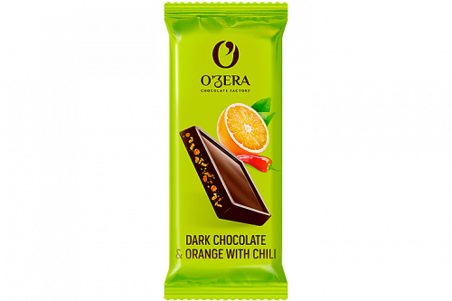 «O'Zera», темный шоколад Dark & Orange with chili с апельсиновыми криспами и перцем чили, 24 г (упаковка 30 шт.)