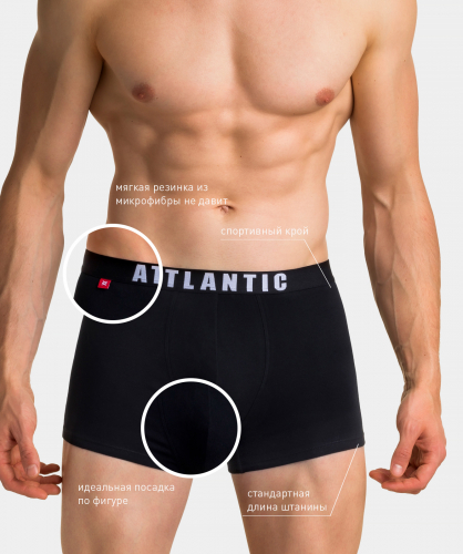 Мужские трусы шорты Atlantic, набор из 3 шт., хлопок, черные, 3MH-011