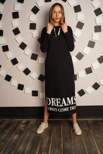 Платье длинное с разрезами - DREAMS - 477 - черный+18%