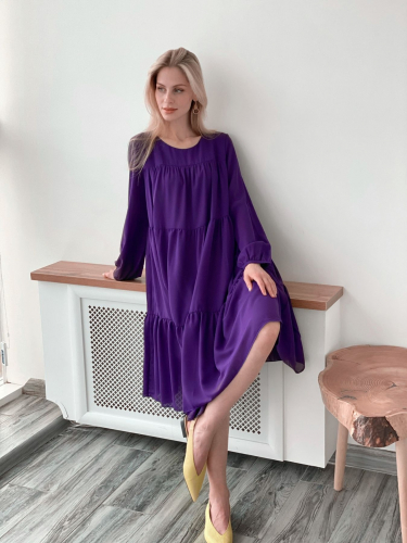 21745 Платье из микрошифона на подкладе многоярусное фиолетовое