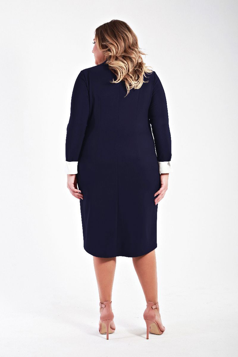 Платье деловое со стойкой, синего цвета