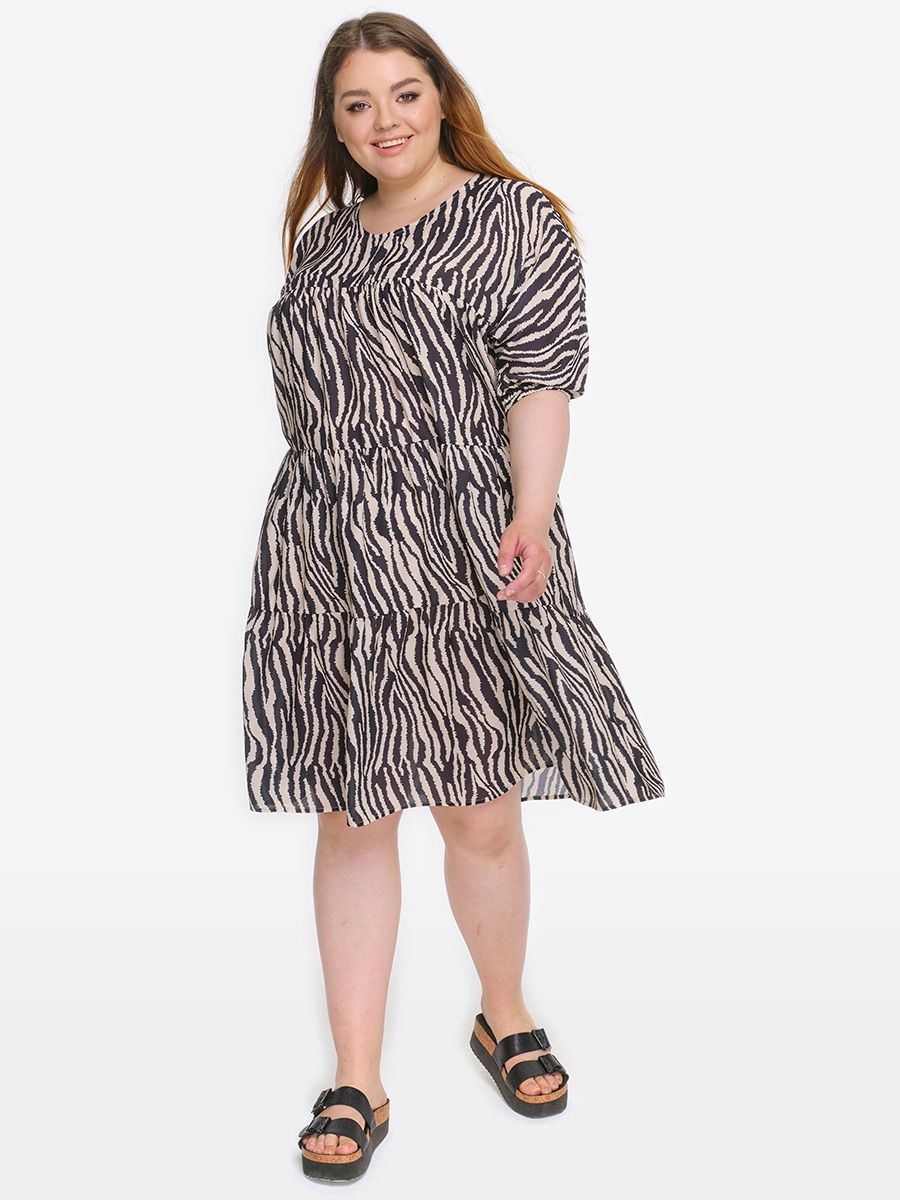 Платье ярусы, короткое, принт анималистичный