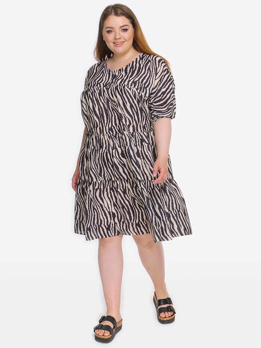 Платье ярусы, короткое, принт анималистичный