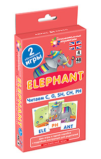 Англ4. Слон (Elephant). Читаем C, G, SH, CH, PH. Level 4.  Набор карточек