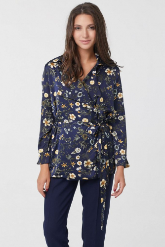 Блузка с запахом с цветочным принтом на синем