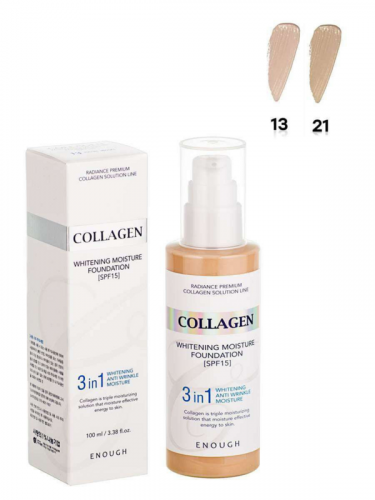 ENOUGH/Увлажняющий тональный крем с коллагеном Collagen 3in1 Whitening Moisture Foundation SPF15 #21. 100 мл.