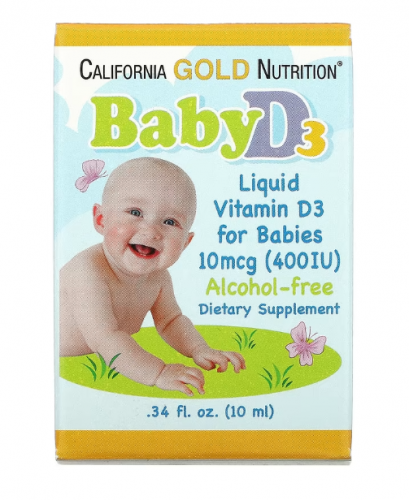 California gold nutrition, Жидкий витамин D3 для детей, 400 МЕ, 10 мл