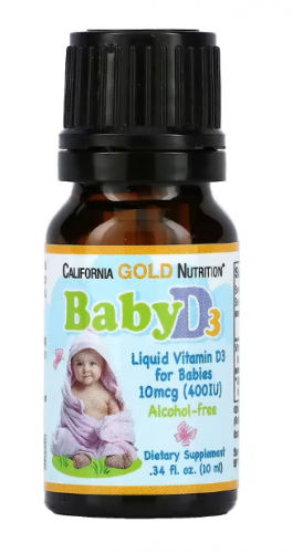 California gold nutrition, Жидкий витамин D3 для детей, 400 МЕ, 10 мл
