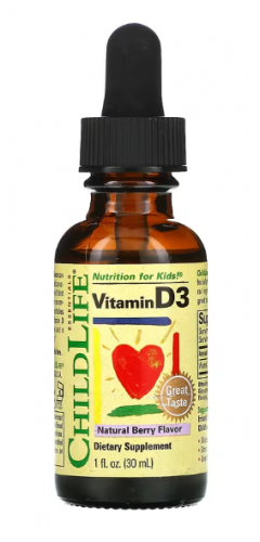 ChildLife, Жидкий витамин D3, со вкусом натуральных ягод, 500 МЕ, 30 мл