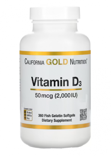 California gold nutrition, Витамин D3 2000 МЕ, 360 капс