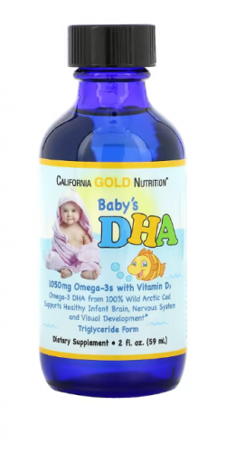California Gold Nutrition, ДГК для детей, омега-3 с витамином D3, 1050 мг, 59 мл (2 жидк. унции)