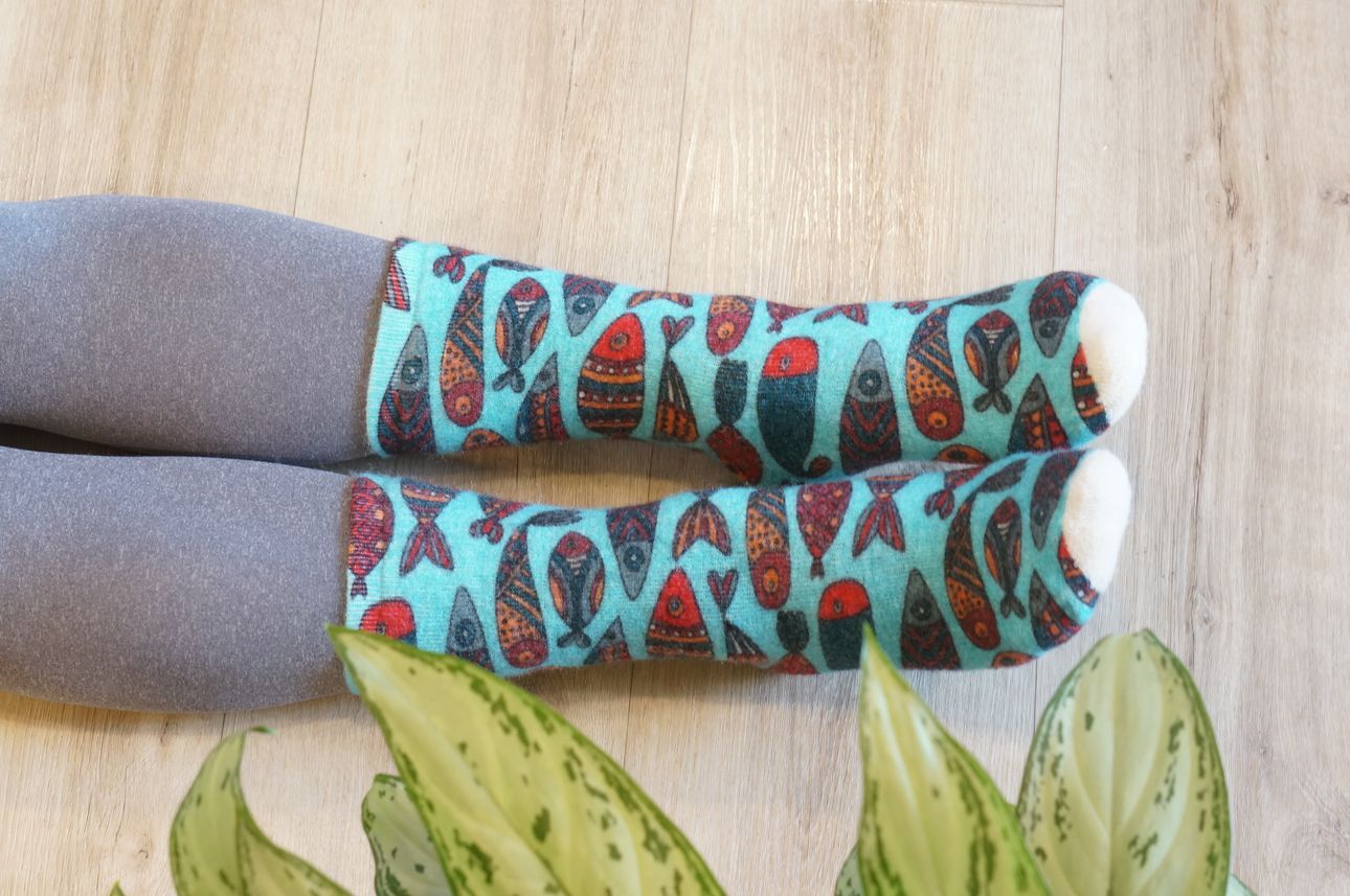 007 MAHRA Махровые шерстяные носки Рыба моей мечты на голубом