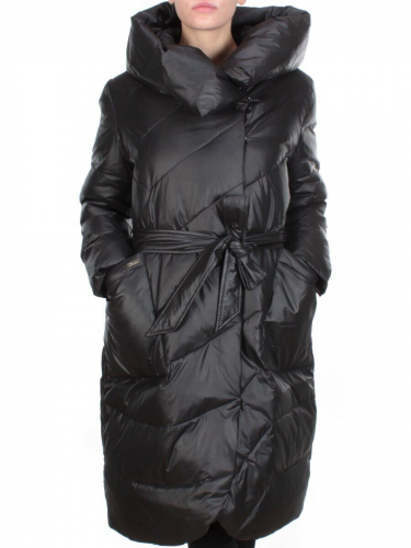 2237 BLACK Пальто женское зимнее AKIDSEFRS (200 гр. холлофайбера) размер 52