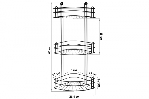БЫЛО 977 руб! Полка для ванной угловая 3-х ярусная 28,6*18*60 см 