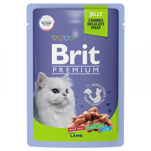 Брит Premium Пауч для взрослых кошек ягненок в желе 85г