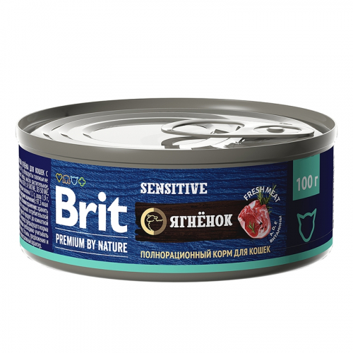 Брит Premium by Nature консервы с мясом ягнёнка д/кошек с чувствительным пищеварением, 100г 