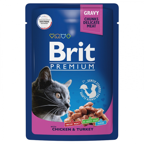 Брит Premium Пауч 85гр для кошек цыпленок и индейка